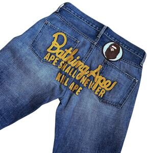 32" Waist M Bape Champion Embroidered Faded Jeans